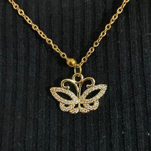 women Gold stainless steel Butterfly necklace with zircon stone